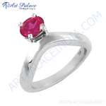 Load image into Gallery viewer, 925 sterling silver solitaire ring with a vibrant red ruby gemstone for women.
