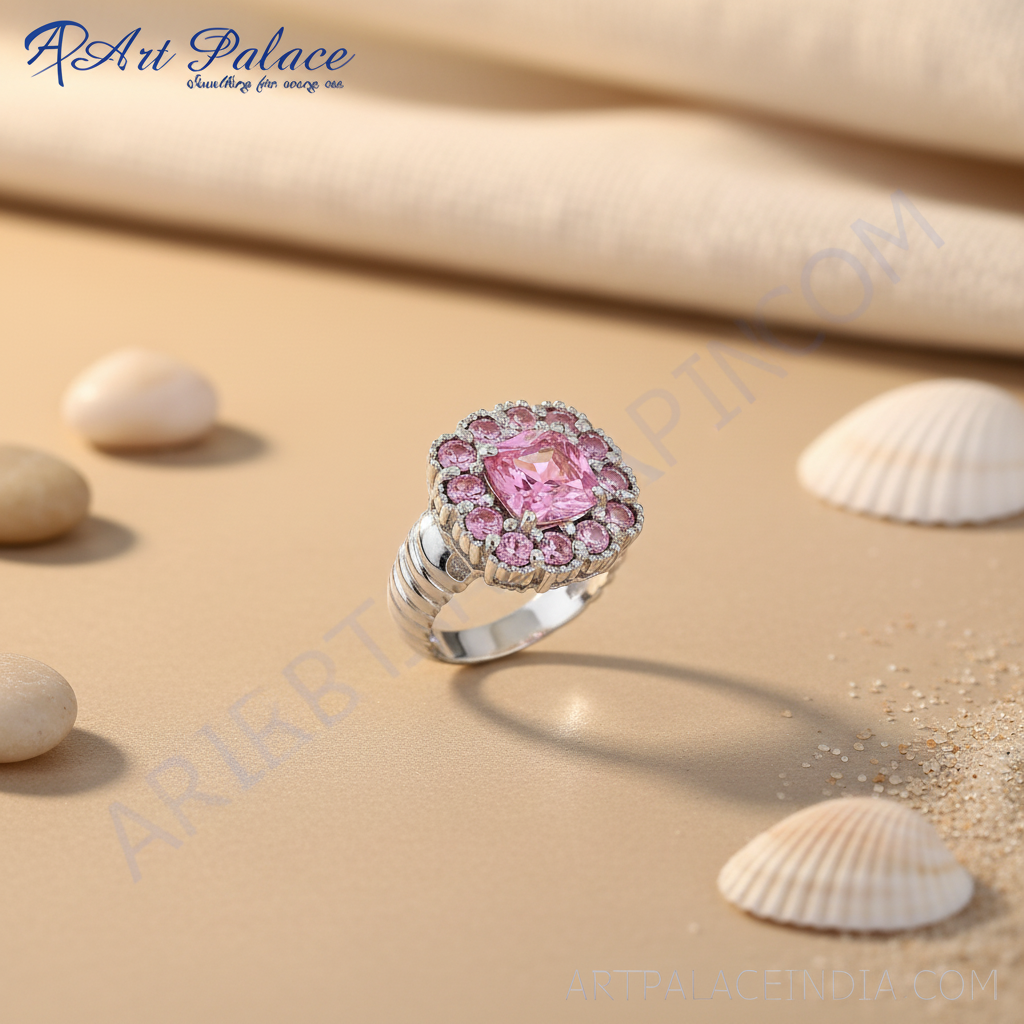 Pink Gemstone Cluster Ring | Sterling Silver Ring for Women