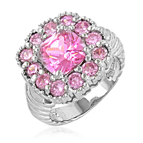 Pink Gemstone Cluster Ring | Sterling Silver Ring for Women