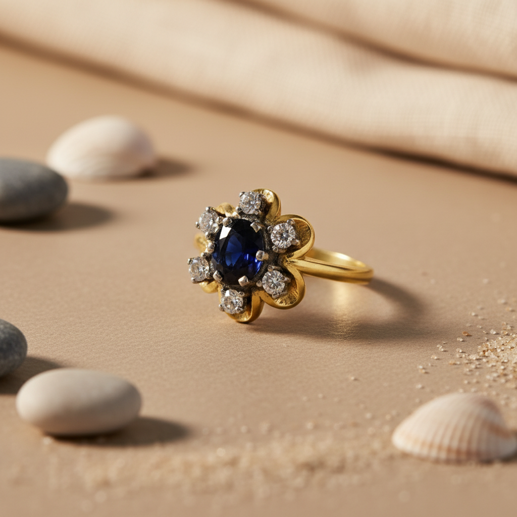 Sapphire & Diamond Floral Ring for Women | gold plating Ring