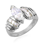 Load image into Gallery viewer, Silver Marquise Cut Ring with Baguette Accents | Women's Ring

