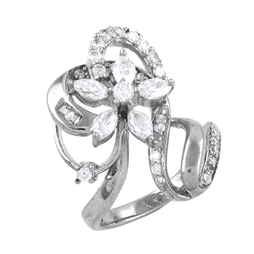 Silver Flower Ring with CZ Stones for Women | Elegant Jewelry
