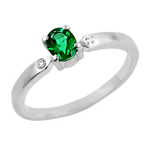 Silver Emerald Ring for Women | Gemstone Engagement Ring