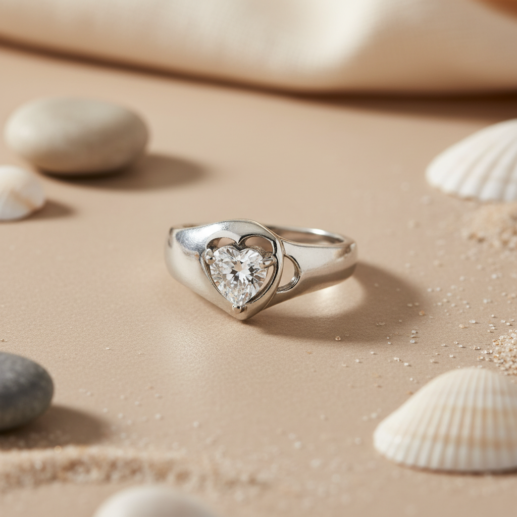 Silver Heart Diamond Ring for Women | Engagement Ring