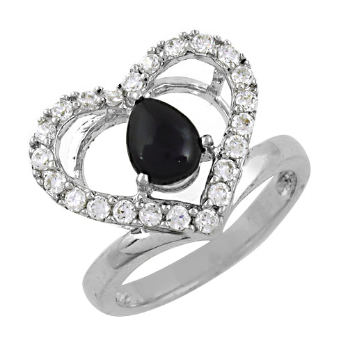 Silver Heart Ring with Black Gemstone | Women's Ring