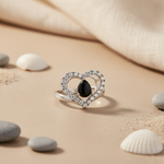 Load image into Gallery viewer, Silver Heart Ring with Black Gemstone | Women's Ring
