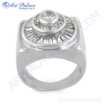 Load image into Gallery viewer, Sterling silver men's ring with a central arrangement of baguette-cut diamonds, offering a modern and bold style.
