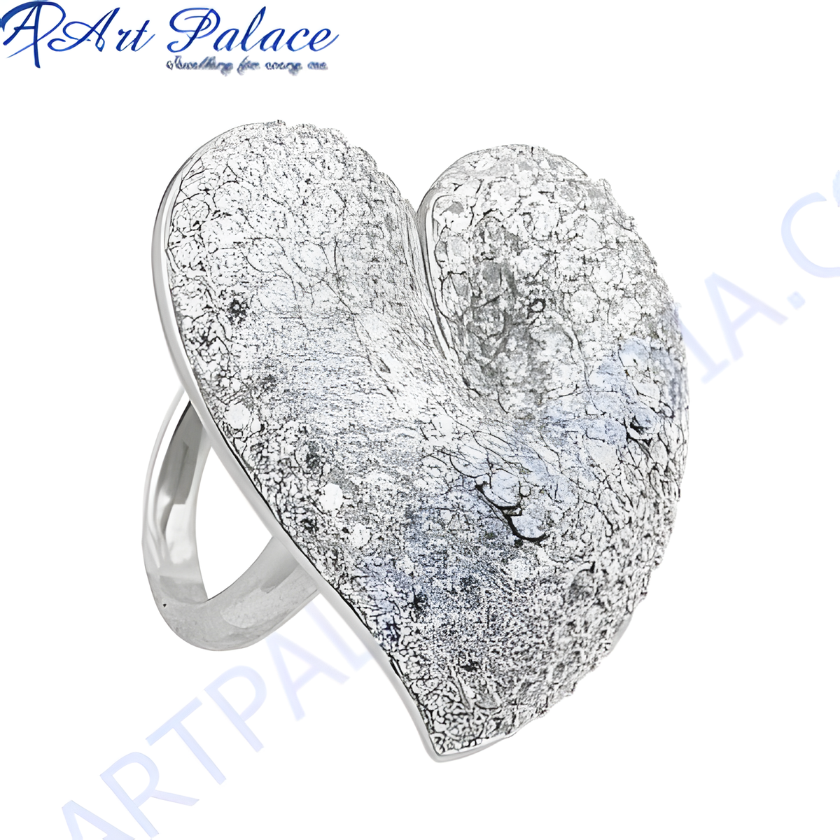 Silver heart ring with textured finish, perfect for women