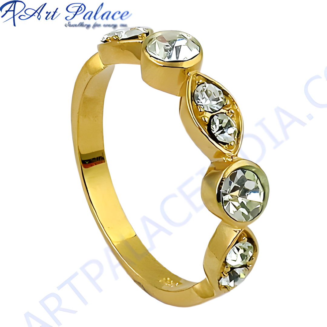 gold plating ring with round and marquise-shaped cubic zirconia stones. Beautiful and elegant design.