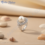 Load image into Gallery viewer, Pearl &amp; Cubic Zirconia Ring for Women | Sterling Silver Ring
