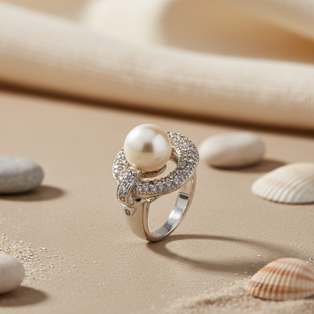 Pearl & Cubic Zirconia Ring for Women | Sterling Silver Ring