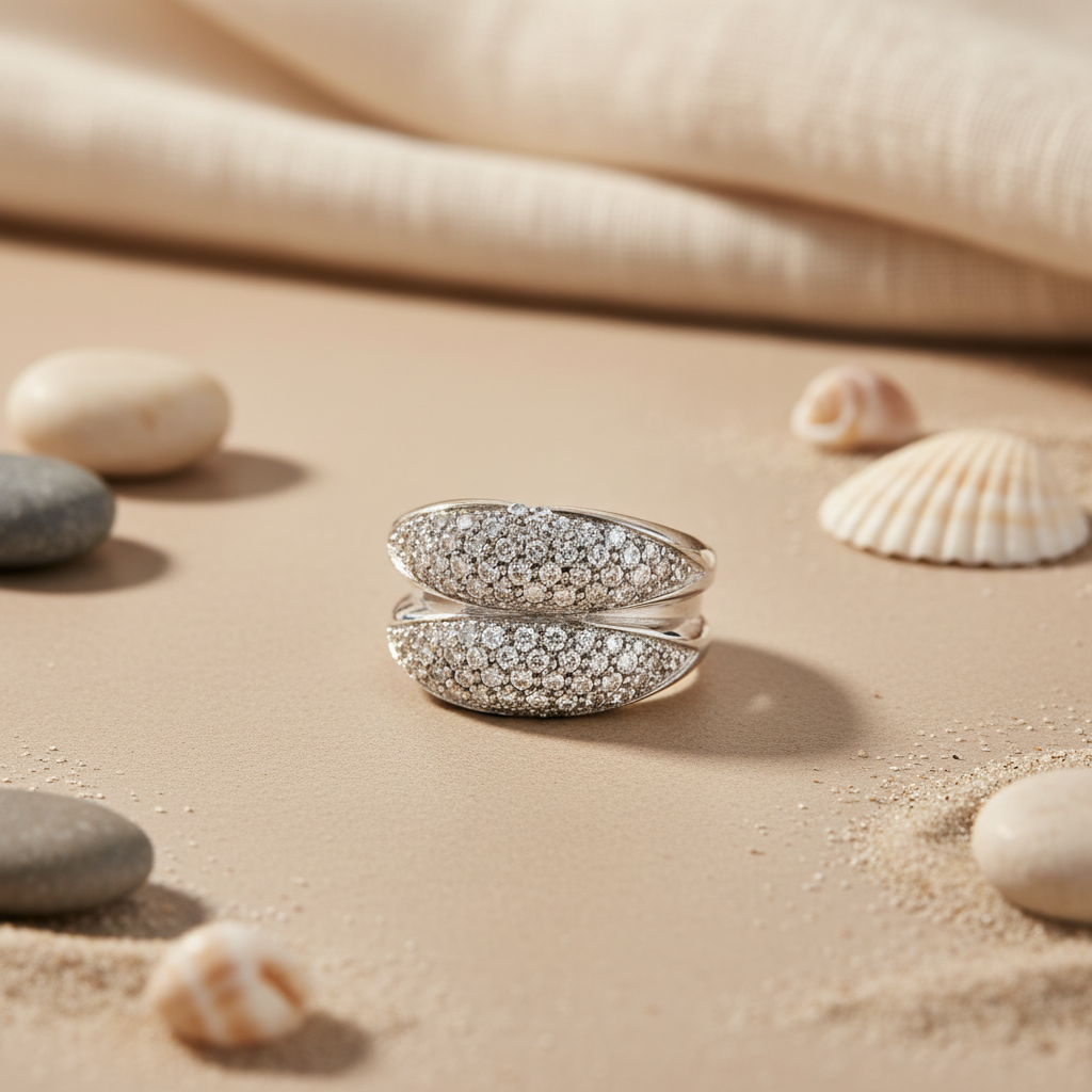 Silver Cubic Zirconia Pave Ring for Women | Cocktail Ring