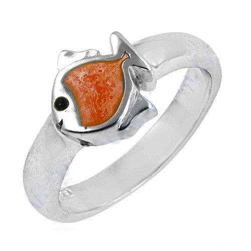 925 Silver Fish Ring with Coral Stone for Women | Gift