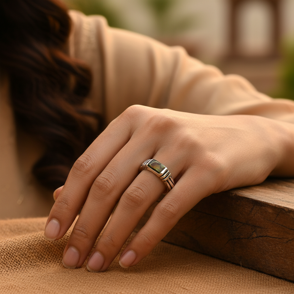 925 Sterling Silver Ring with Green Stone for Women