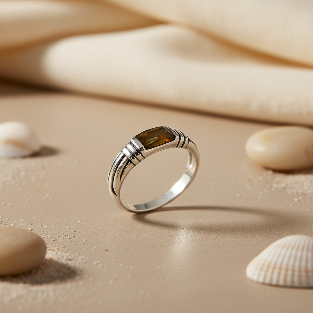 925 Sterling Silver Ring with Green Stone for Women