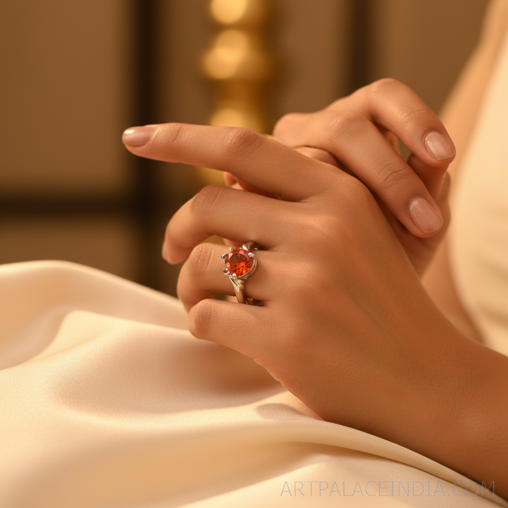 Silver Pear-Cut Orange Gemstone Ring for Women | Gift Jewelry