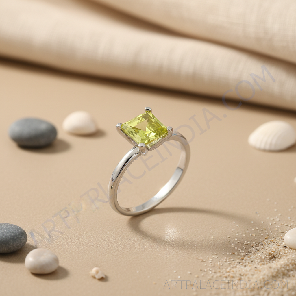 Silver Peridot Solitaire Ring for Women | Gemstone Jewelry