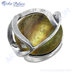 Load image into Gallery viewer, Sterling silver ring with a large, iridescent pearl center, a unique and stylish jewelry piece.
