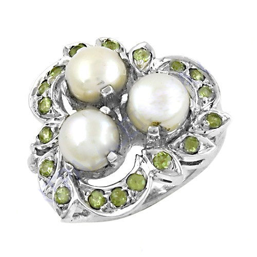 925 Silver Pearl & Peridot Ring for Women | Gemstone Ring