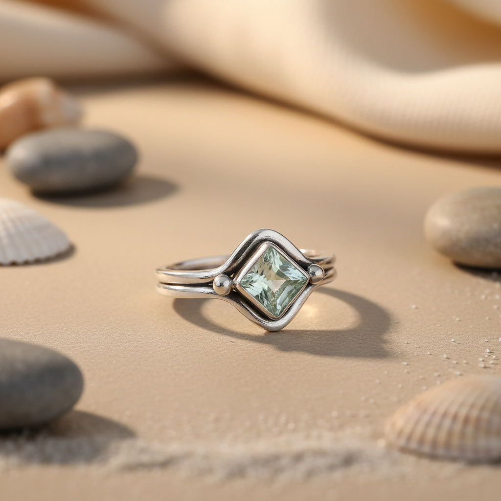 925 Silver Aquamarine Ring for Women | Square Stone
