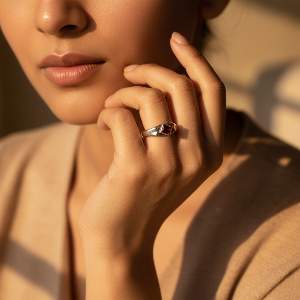 925 Silver Garnet Gemstone Ring for Women | Daily Wear