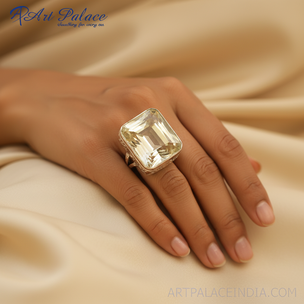 Silver Ring with Citrine Gemstone for Women | Statement Jewelry