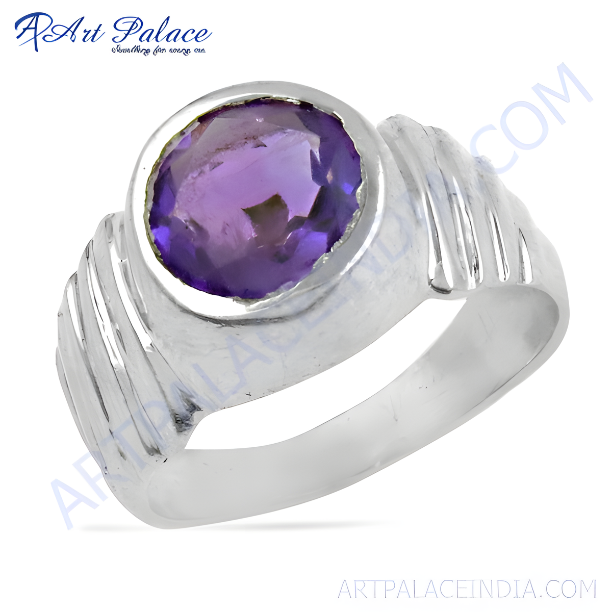 925 sterling silver ring with a large oval cut purple amethyst gemstone
