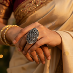 Load image into Gallery viewer, Silver Marcasite Oval Ring for Women | Statement Jewelry
