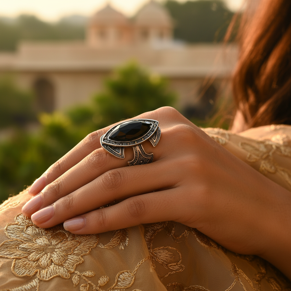 Silver Onyx Ring for Women | Statement Ring | Gift