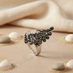 Load image into Gallery viewer, Silver Wing Ring with Black Gemstones for Women | Statement Ring
