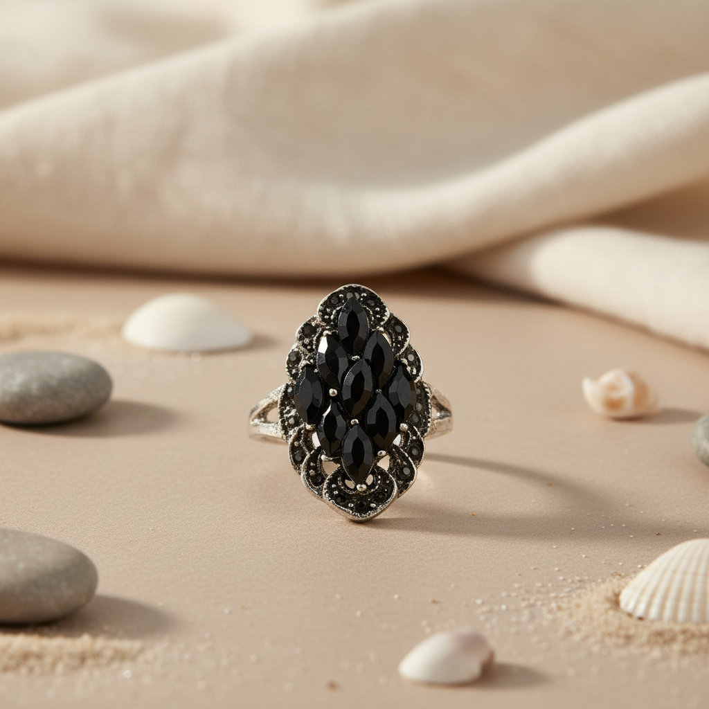 Silver Black Onyx Ring for Women | Cocktail Jewelry Gift