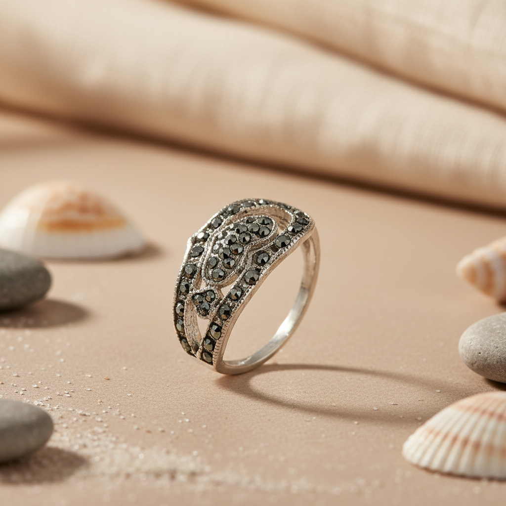925 Silver Black Gemstone Ring for Women | Cocktail Ring