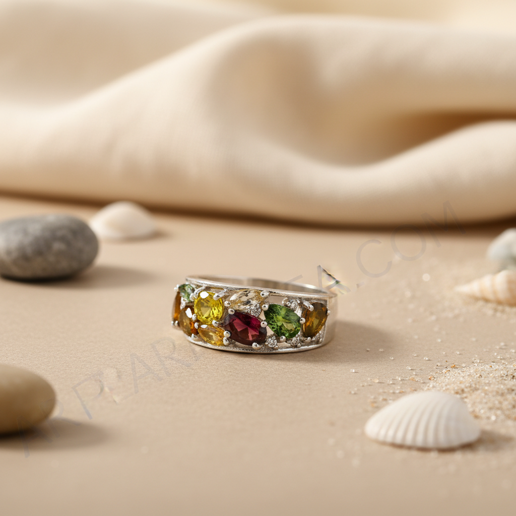 Silver Multi-Gemstone Ring for Women | Statement Jewelry
