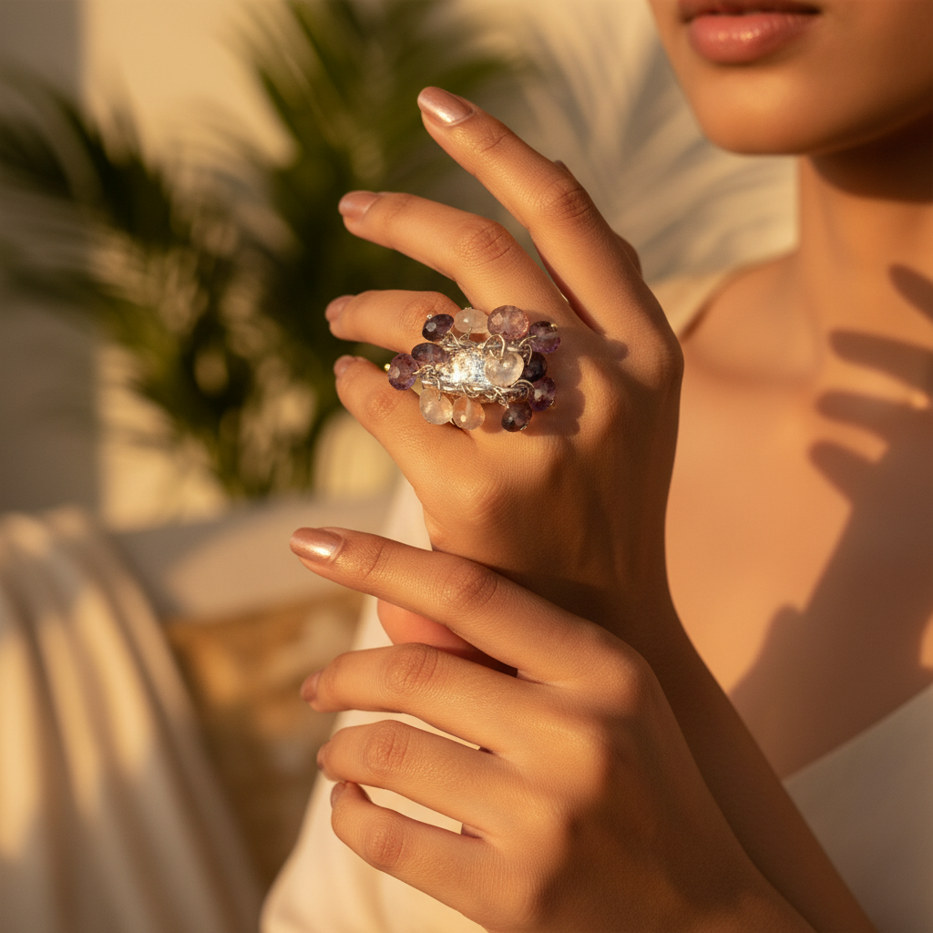 Silver Gemstone Cocktail Ring for Women | Statement Jewelry