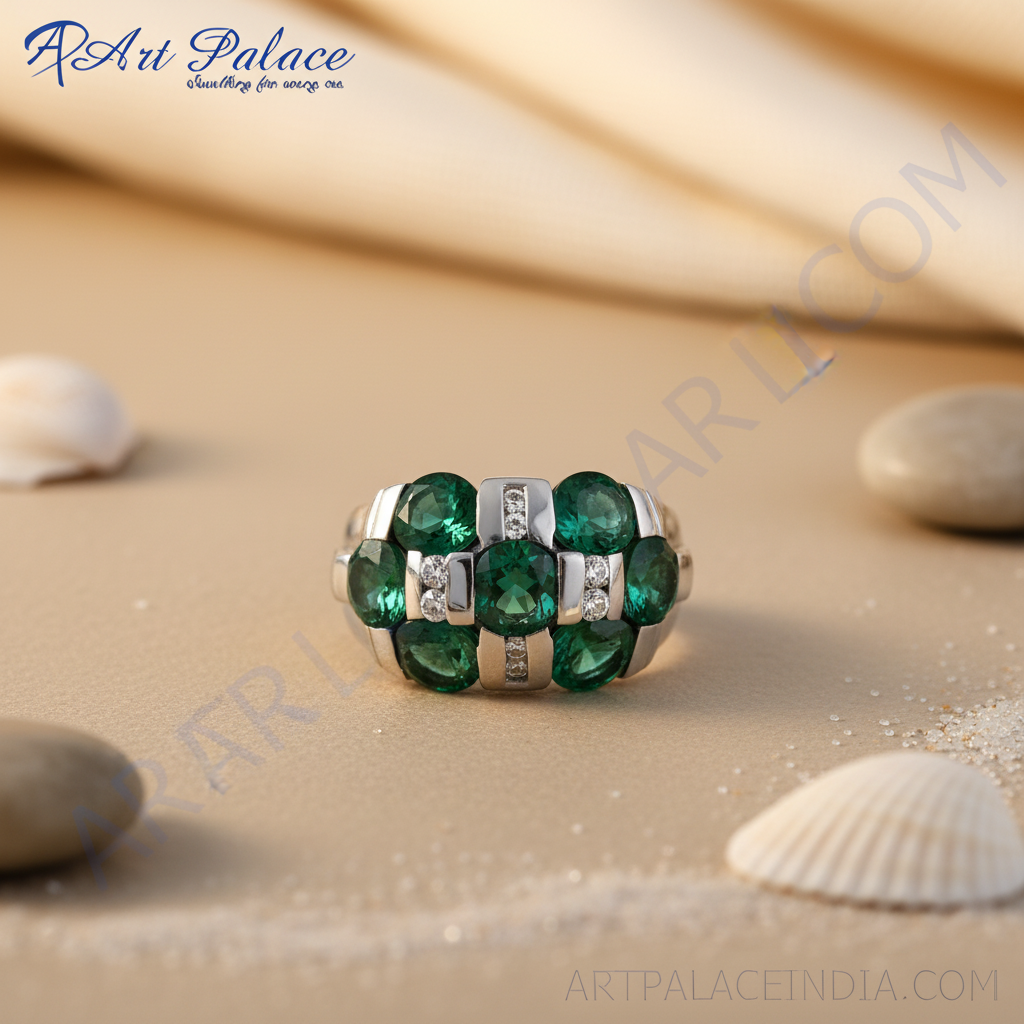 Emerald and Diamond Ring for Women | Sterling Silver Jewelry