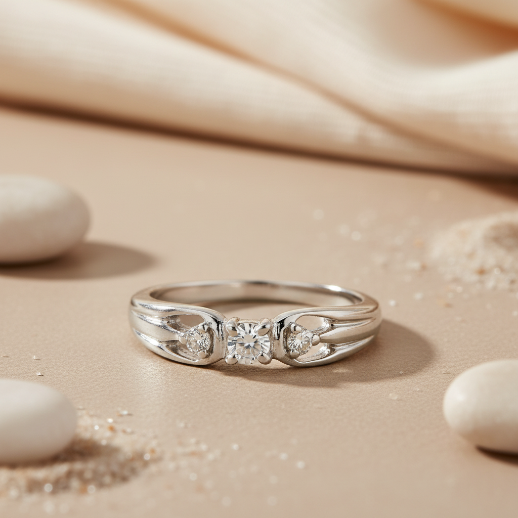 Silver Three Stone Ring for Women | Diamond Ring Gift