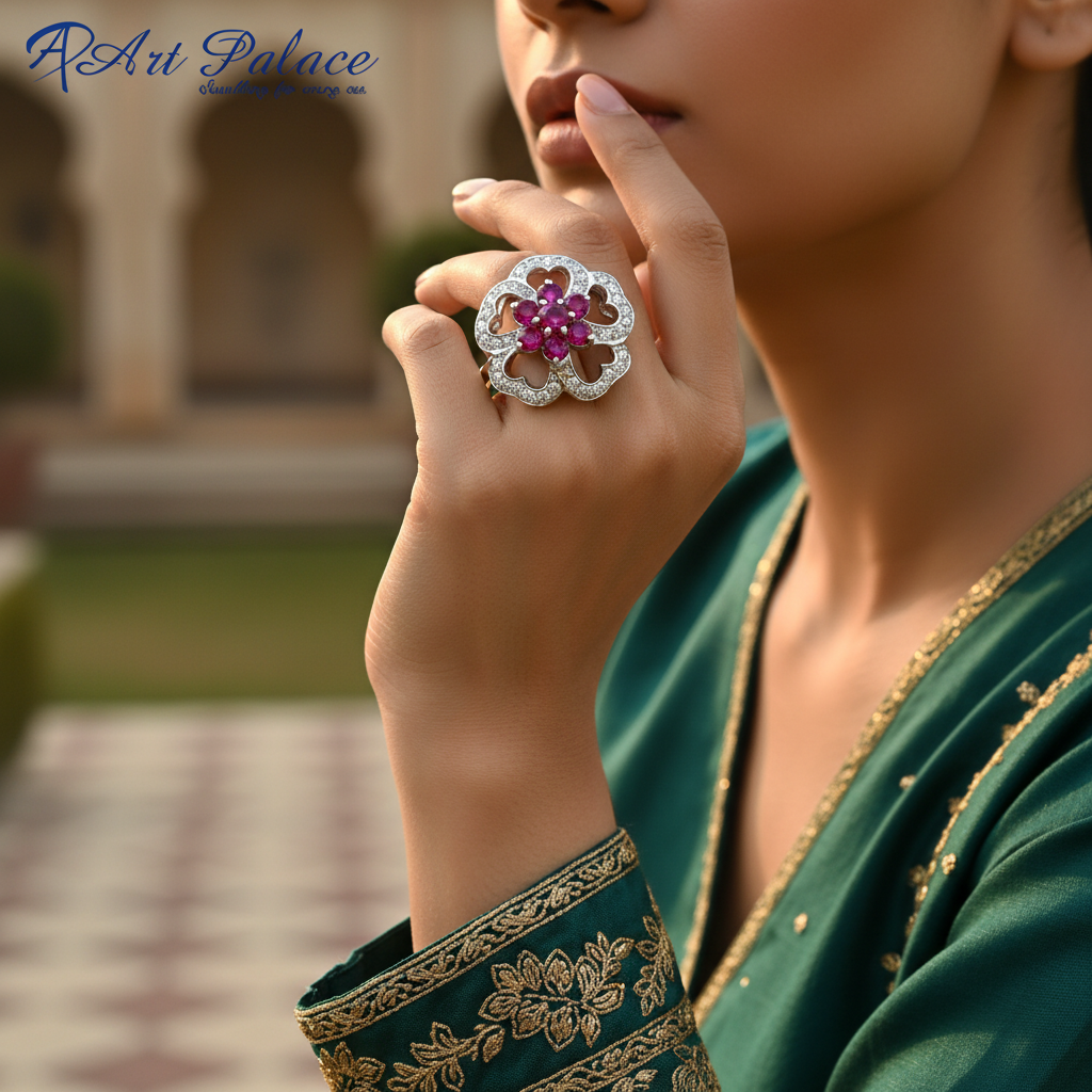 Silver Ruby Flower Ring for Women | Gemstone Ring | Gift