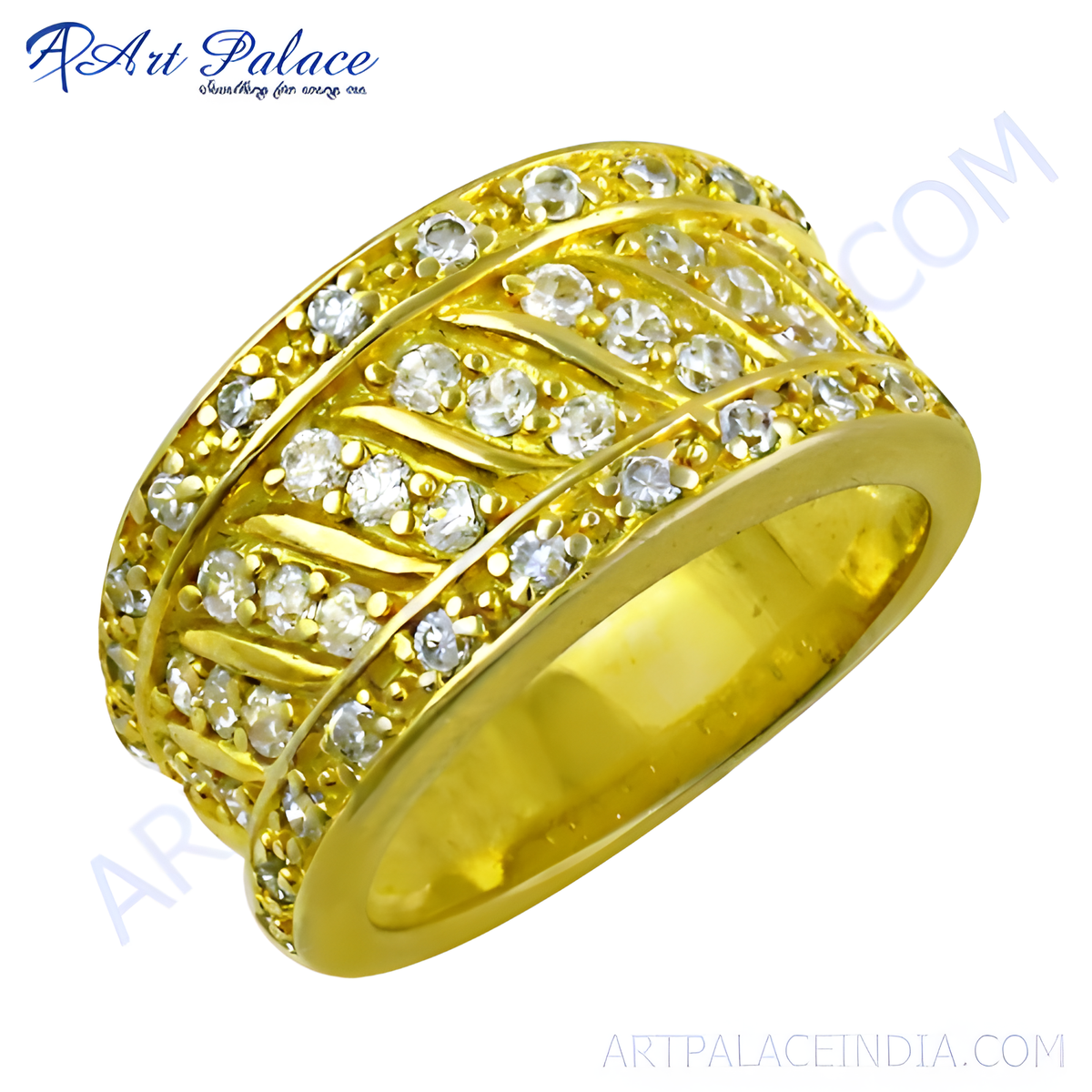 Gold plating ring with round cut white cubic zirconia stones