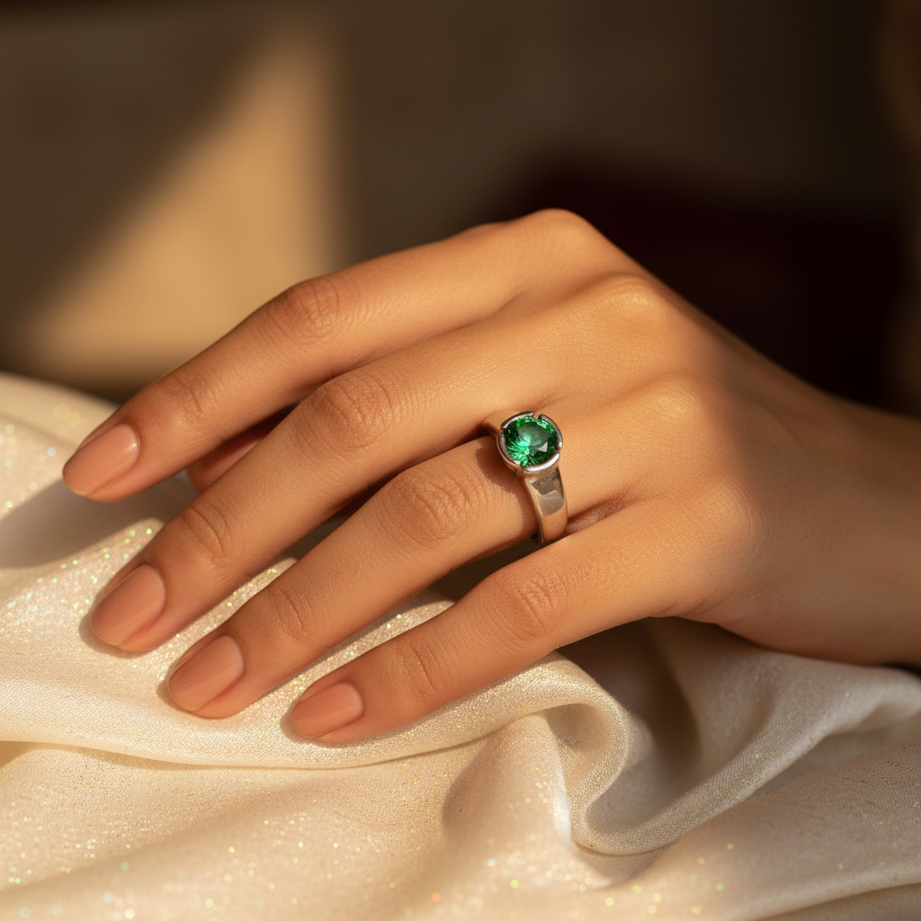 Silver Emerald Ring for Women | Gemstone Jewelry