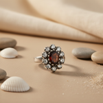 Load image into Gallery viewer, Silver Garnet Ring for Women | Floral Design | Gift
