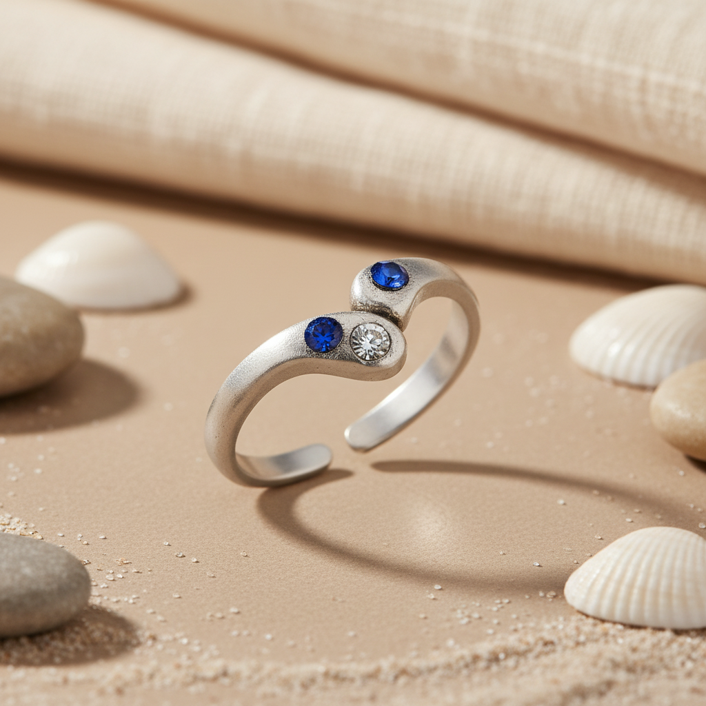 925 Silver Toe Ring with Blue Gemstones for Women