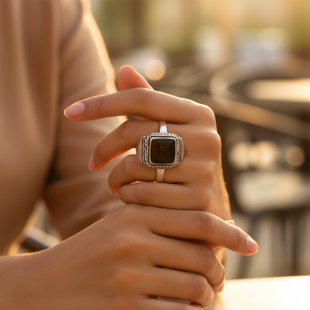 925 Sterling Silver Onyx Ring for Men | Square Stone Jewelry