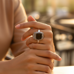 Load image into Gallery viewer, 925 Sterling Silver Onyx Ring for Men | Square Stone Jewelry

