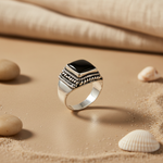 Load image into Gallery viewer, 925 Sterling Silver Onyx Ring for Men | Square Stone Jewelry
