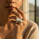 Load image into Gallery viewer, Silver Pearl Garnet Peridot Ring for Women | Statement Jewelry
