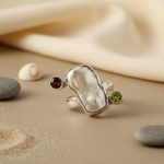 Load image into Gallery viewer, Silver Pearl Garnet Peridot Ring for Women | Statement Jewelry
