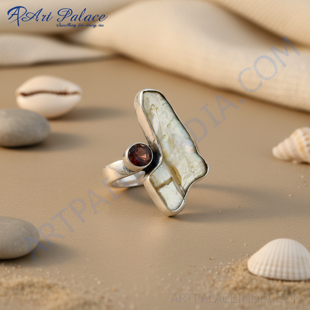 925 Silver Pearl & Garnet Ring for Women | Statement Jewelry