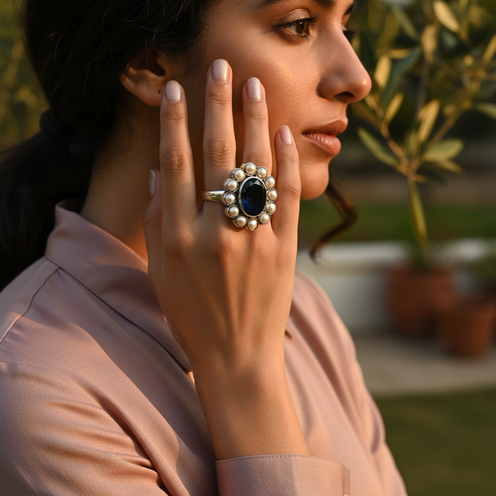 925 Silver Onyx & Pearl Ring for Women | Cocktail Ring