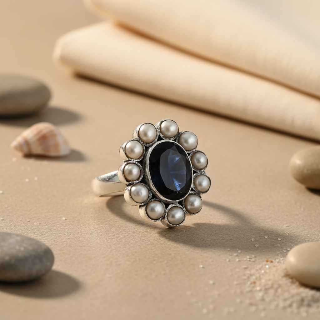 925 Silver Onyx & Pearl Ring for Women | Cocktail Ring