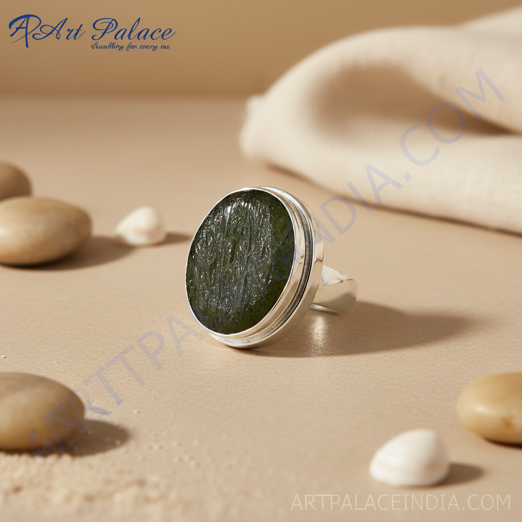 Silver Ring with Green Gemstone | Women's Ring